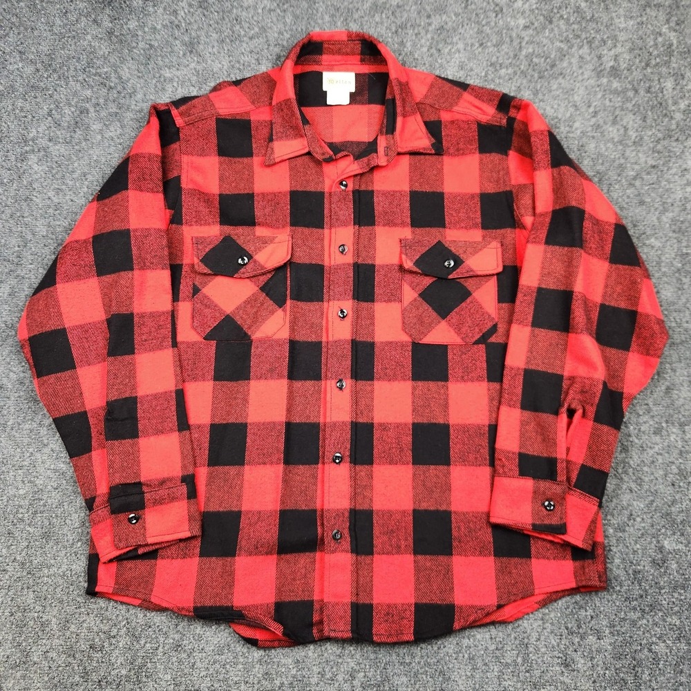 Melton Wintermaster Flannel Shirt Mens XL Red‎ Black Buffalo Plaid Made USA Work